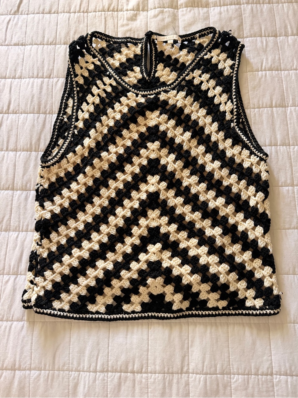 Skies Are Blue Black & Cream Crochet Chevron Tank